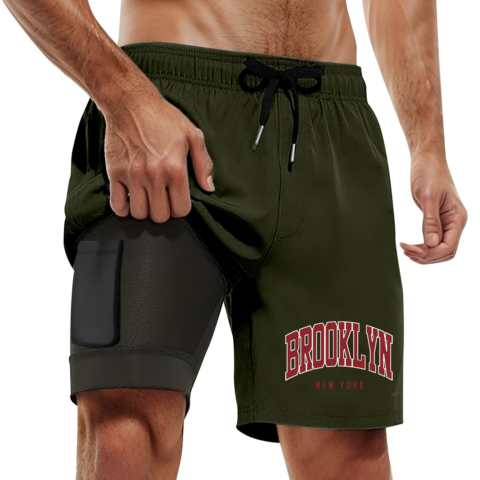thumbnail image 4 of Bañador para hombre con forro compresivo - 95 % poliéster, cintura elástica, estampados coloridos, bolsillos para la playa/natación (S-XXXXXL), 4 of 4